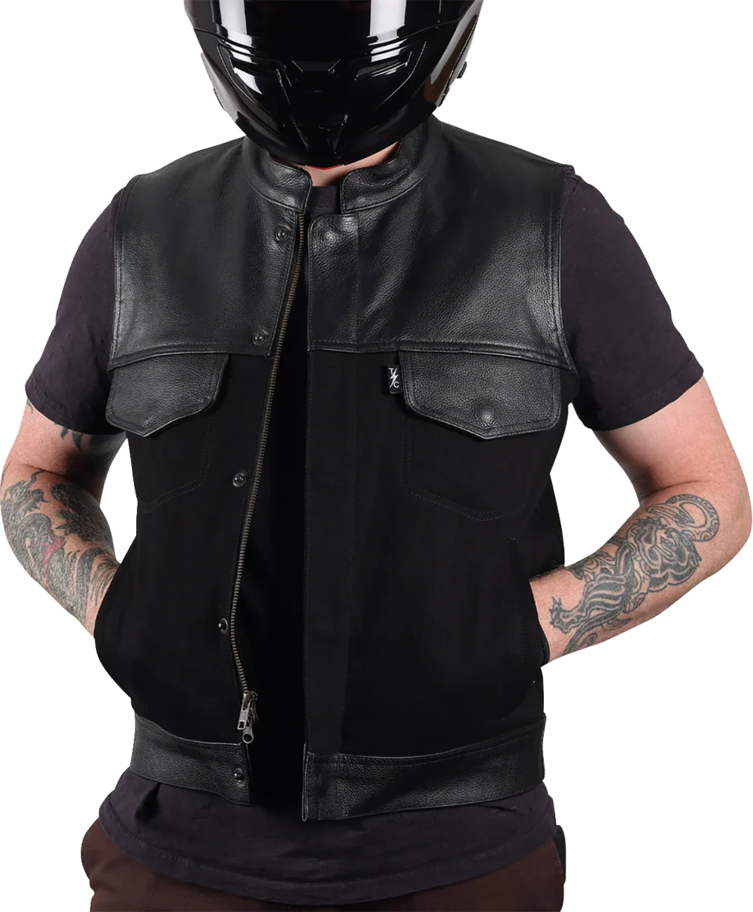 THRASHIN SUPPLY CO. Kanan Leather/Denim Riding Vest - Black - 3XL TMJ-13-13 - Image 4
