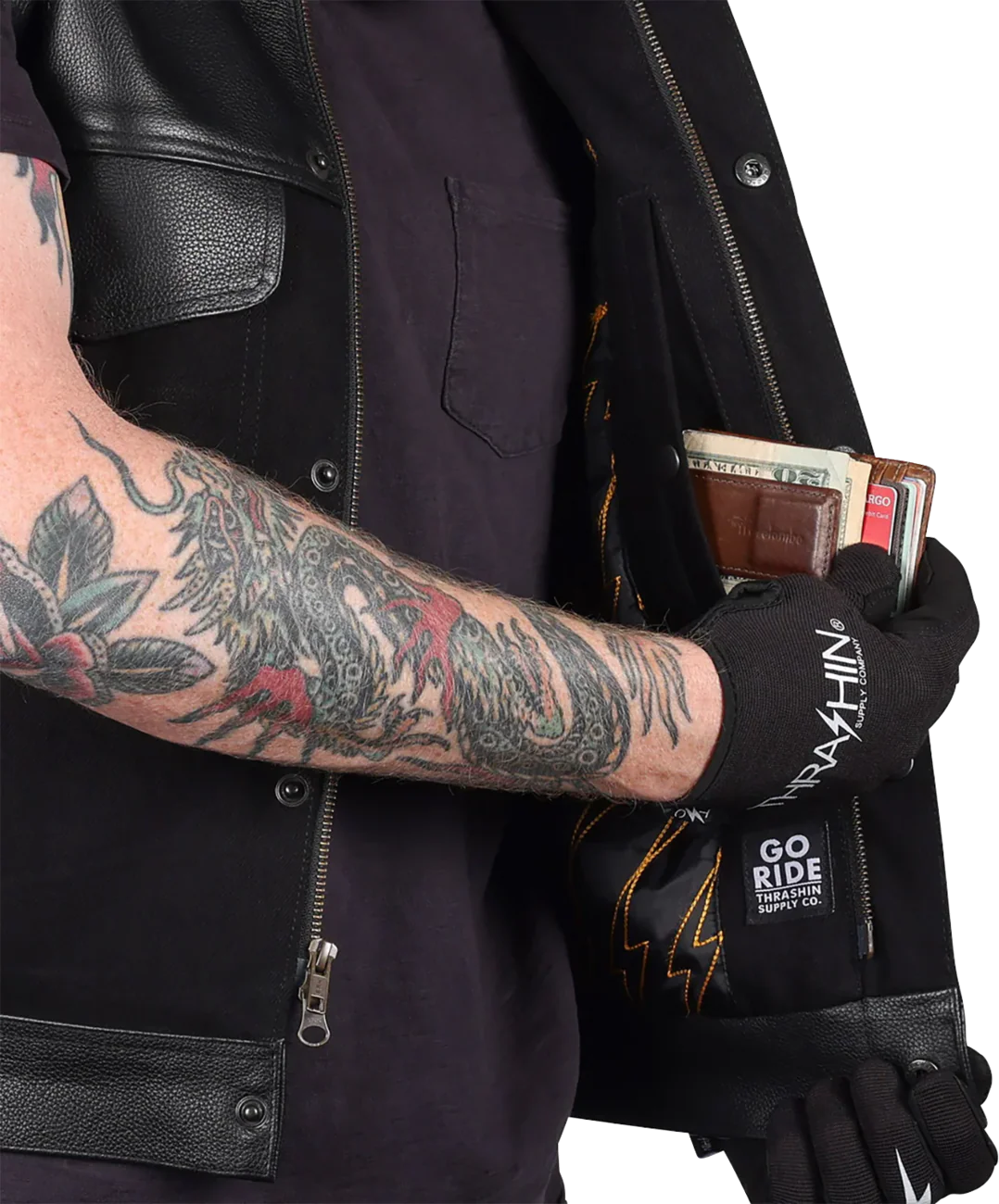 THRASHIN SUPPLY CO. Kanan Leather/Denim Riding Vest - Black - 3XL TMJ-13-13 - Image 5