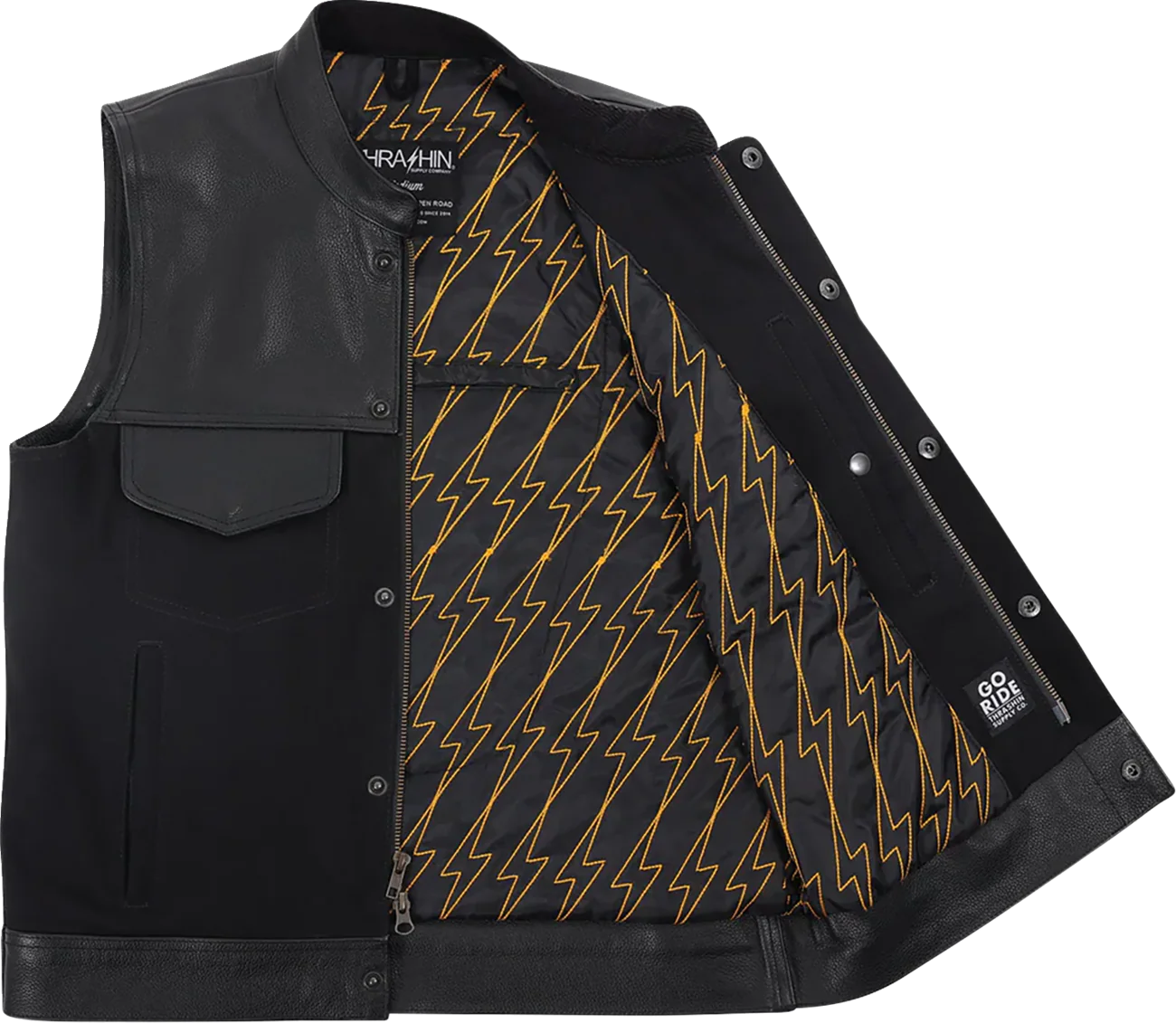 THRASHIN SUPPLY CO. Kanan Leather/Denim Riding Vest - Black - Small TMJ-13-08 - Image 2