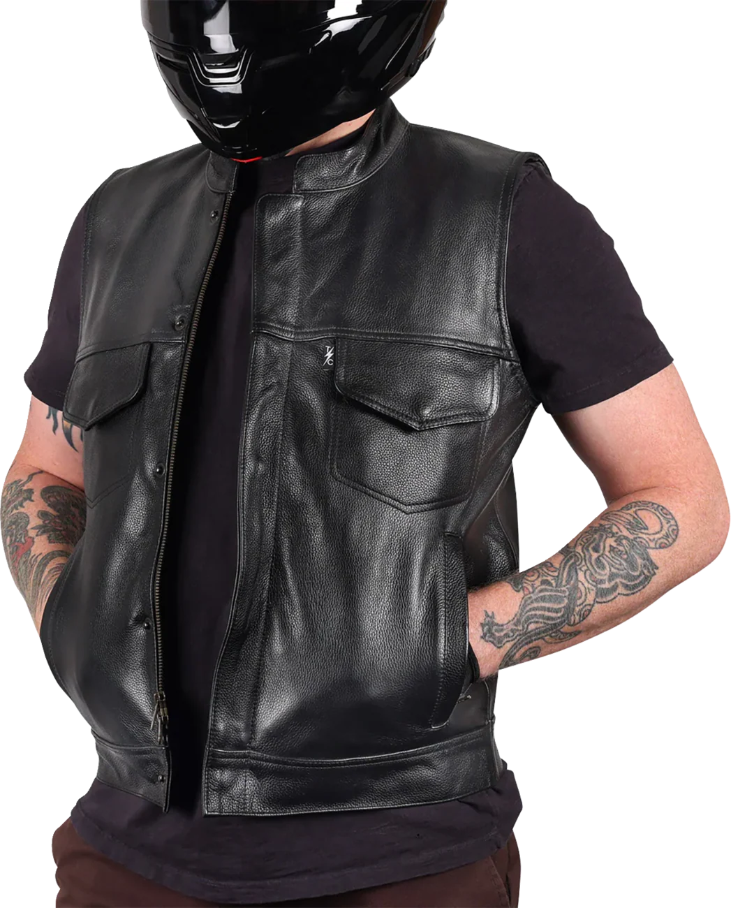 THRASHIN SUPPLY CO. Mulholland Leather Riding Vest - Black - 3XL TMJ-14-13 - Image 5