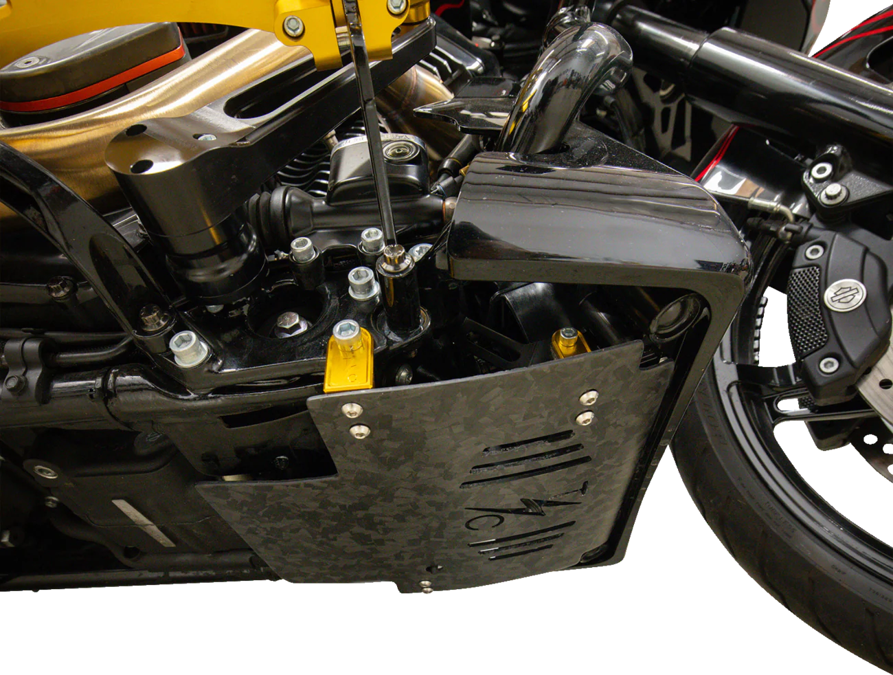 THRASHIN SUPPLY CO. Skid Plate - Carbon Fiber/Forged - With Gold Brackets - FLHX/FLTRX TSC-3035-5 - Image 10