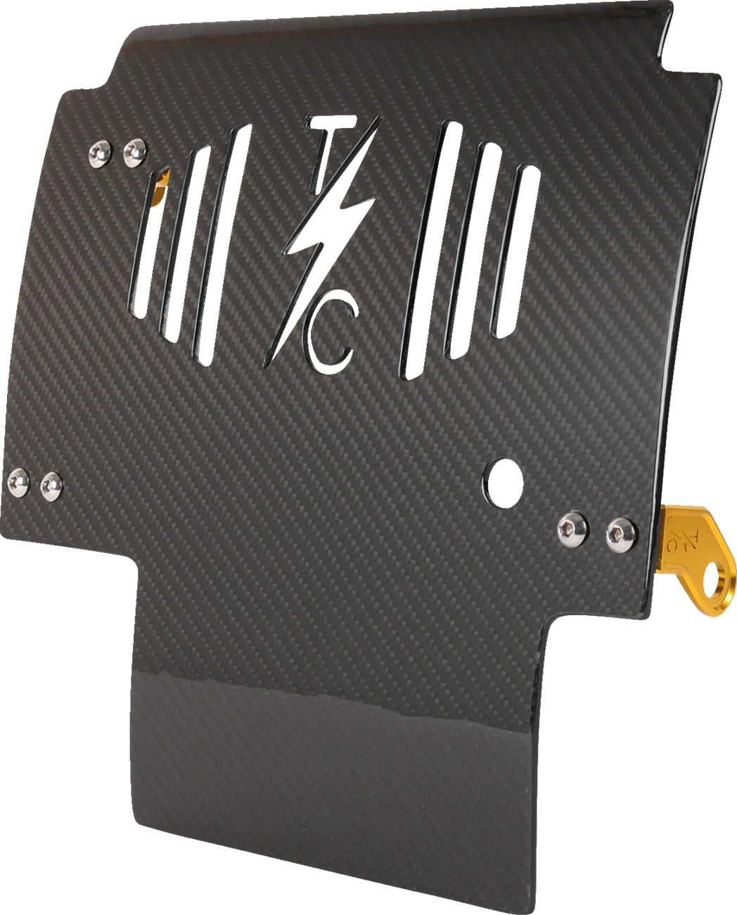 THRASHIN SUPPLY CO. Skid Plate - Carbon Fiber/Gloss - With Gold Brackets - FLHX/FLTRX TSC-3034-5