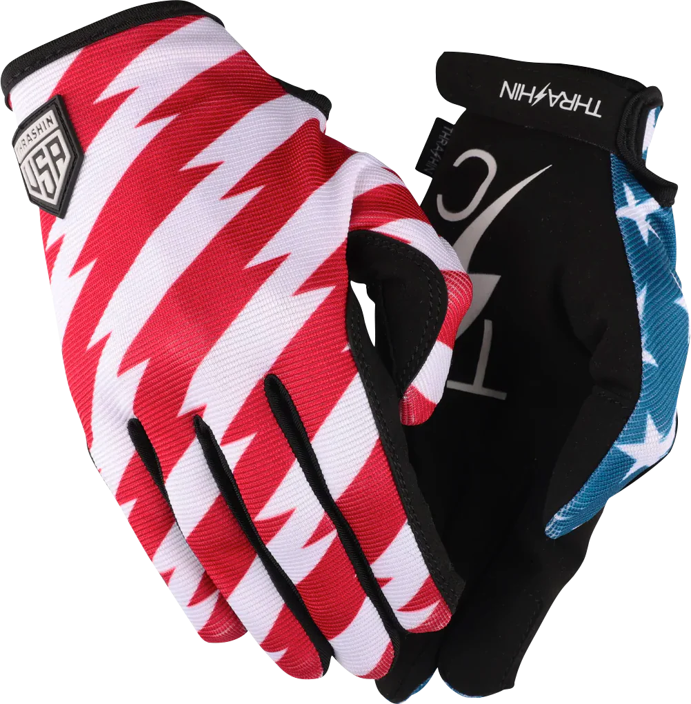 THRASHIN SUPPLY CO. Stars & Bolts Stealth Gloves - Red/Blue - Medium SV1-12-09