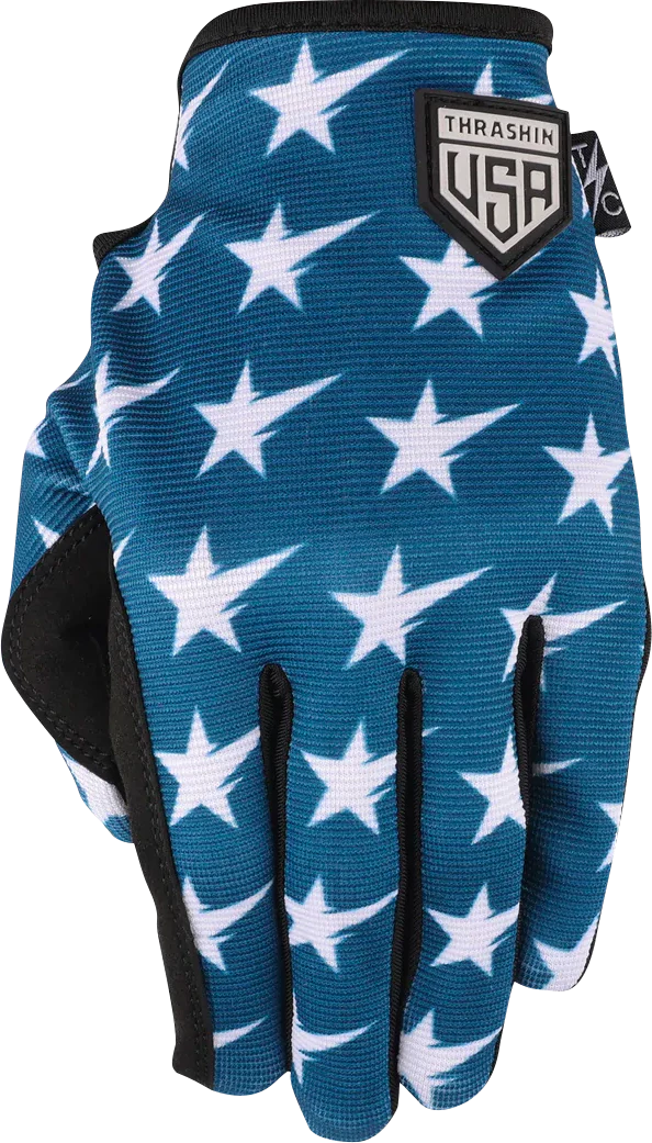 THRASHIN SUPPLY CO. Stars & Bolts Stealth Gloves - Red/Blue - Medium SV1-12-09 - Image 2