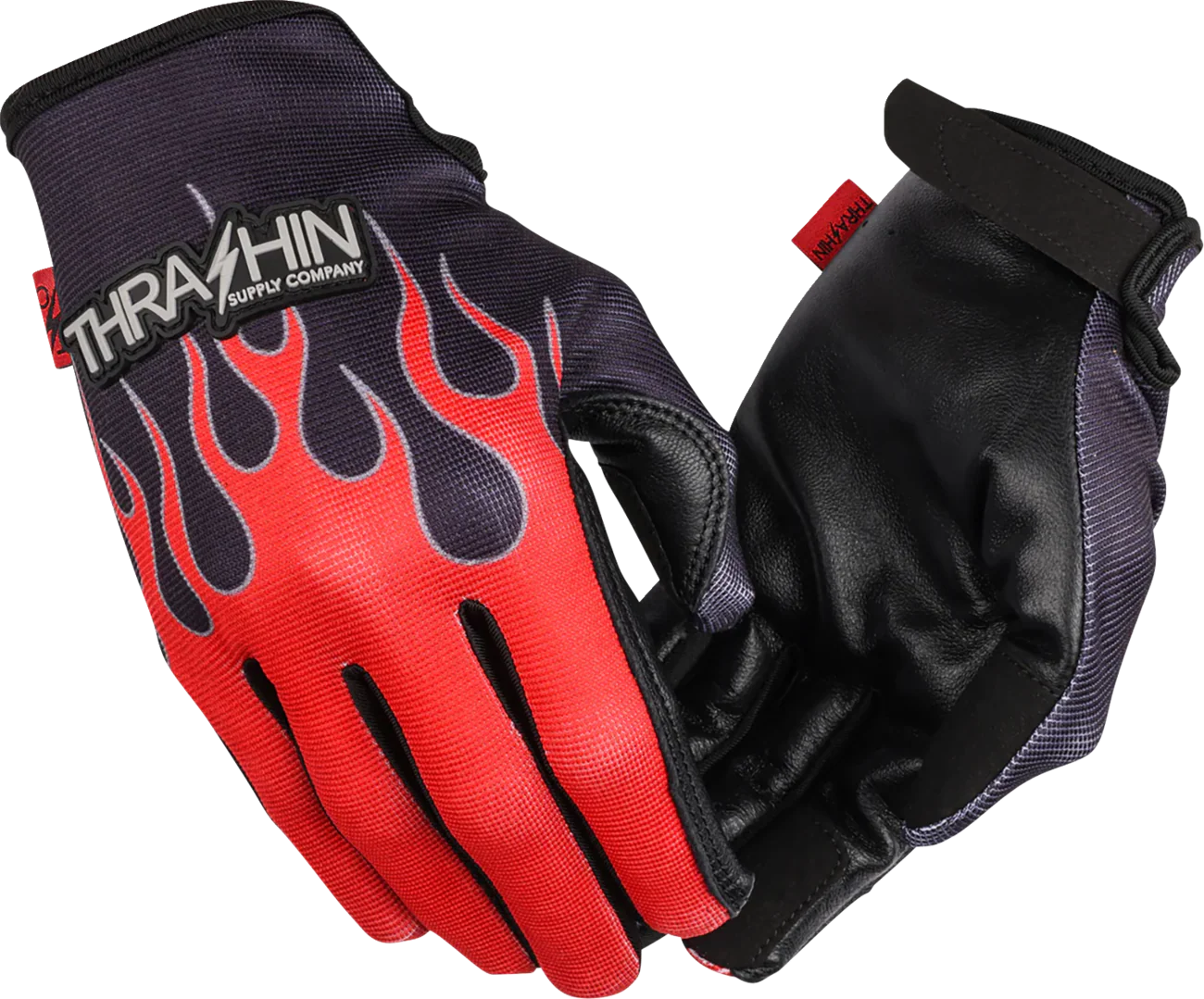 THRASHIN SUPPLY CO. Stealth Leather Palm Flame Gloves - Red - 2XL SV1-21-12