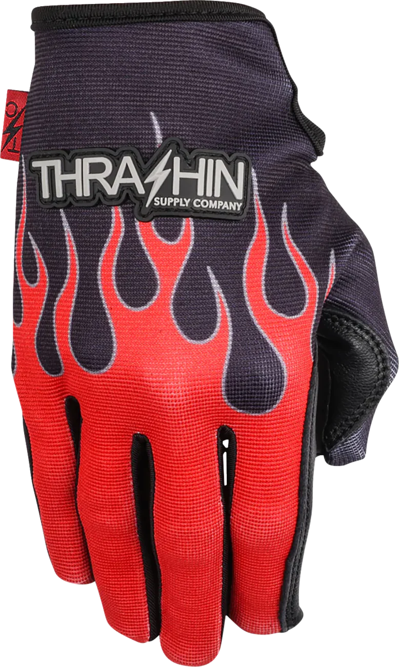 THRASHIN SUPPLY CO. Stealth Leather Palm Flame Gloves - Red - 2XL SV1-21-12 - Image 2