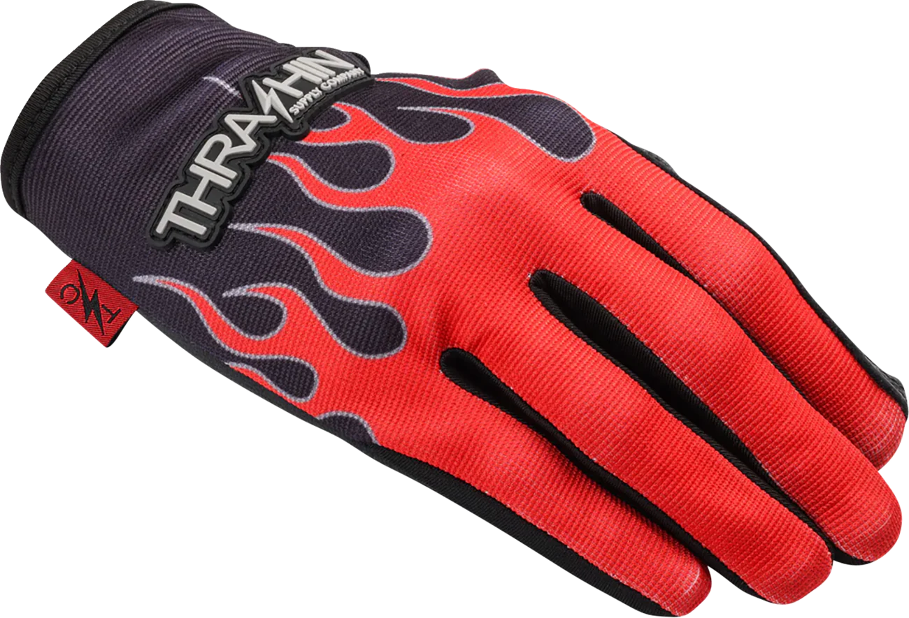 THRASHIN SUPPLY CO. Stealth Leather Palm Flame Gloves - Red - 2XL SV1-21-12 - Image 4